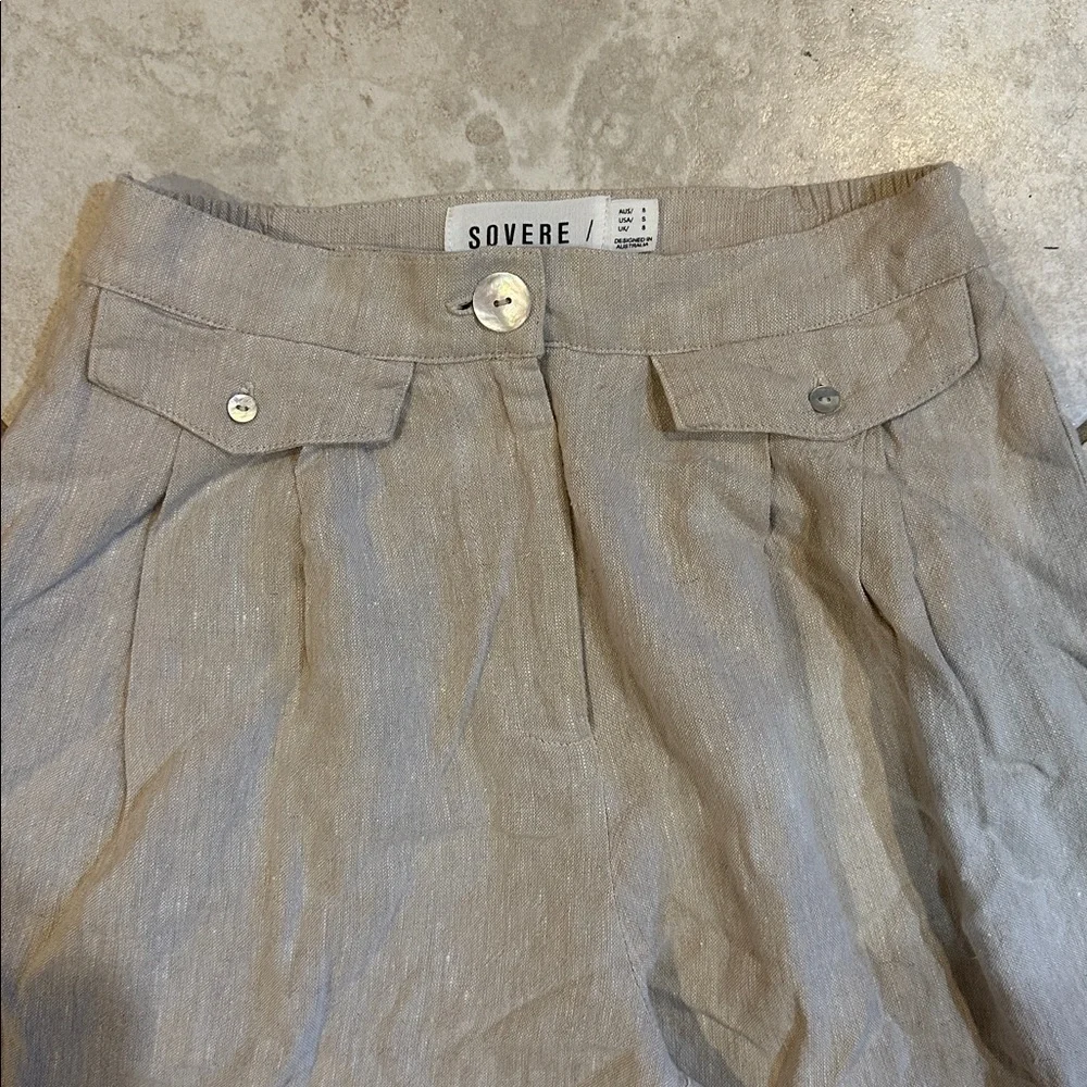 Sovere Anthropologie Instance Tan Linen Wide Leg Crop Pants 8